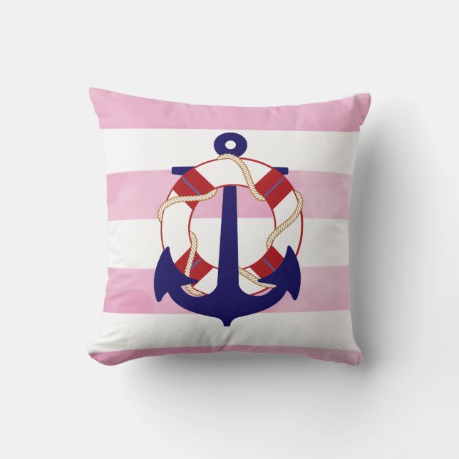 Coussin Ancrage PixDezines/nautique/chevron/aquarelle (Recto)
