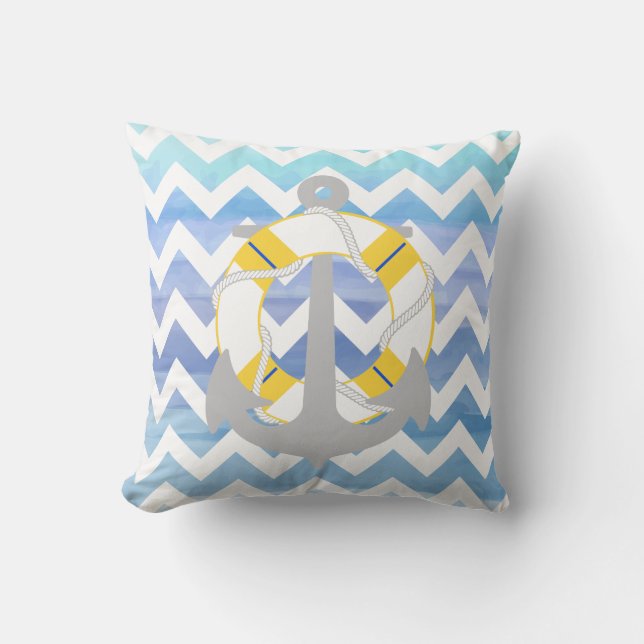 Coussin Ancrage PixDezines/nautique/chevron/aquarelle (Recto)