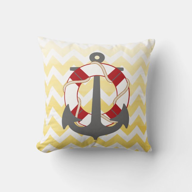 Coussin Ancrage PixDezines/nautique/chevron/aquarelle (Recto)