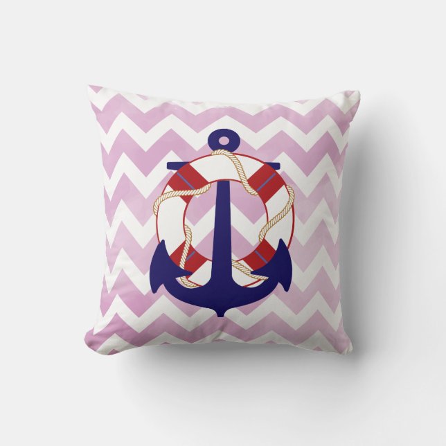 Coussin Ancrage PixDezines/nautique/chevron/aquarelle (Recto)