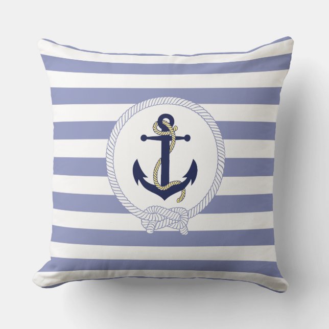 Coussin Ancrage/rayures nautiques/emblème d'ancre nautique (Recto)