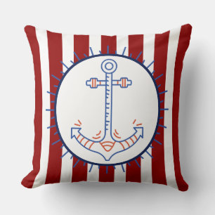 Coussin Ancre à thème nautique Bleu Rouge Blanc
