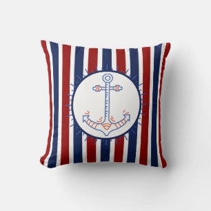 Coussin Ancre à thème nautique Bleu Rouge Blanc