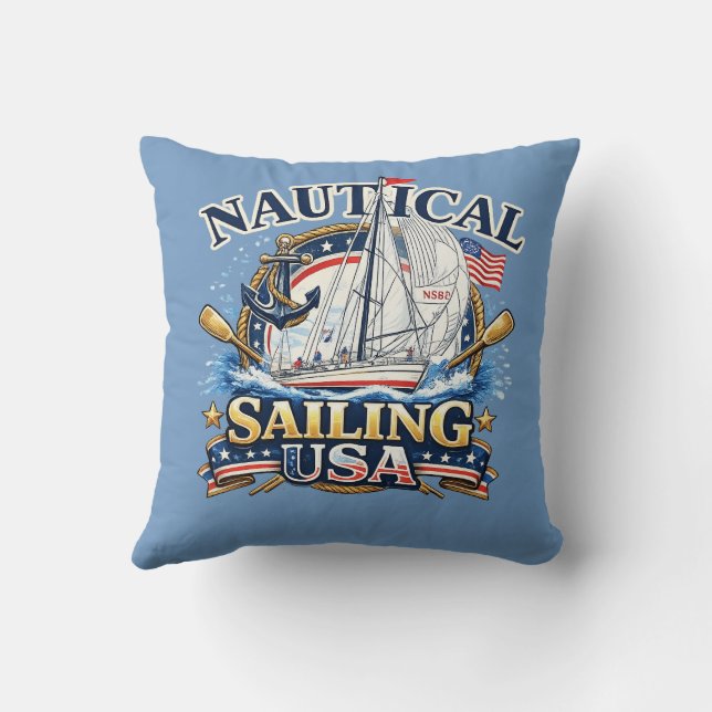 Coussin Ancre Bateau de Voile Nautique Océan Graphique Côt (Verso)
