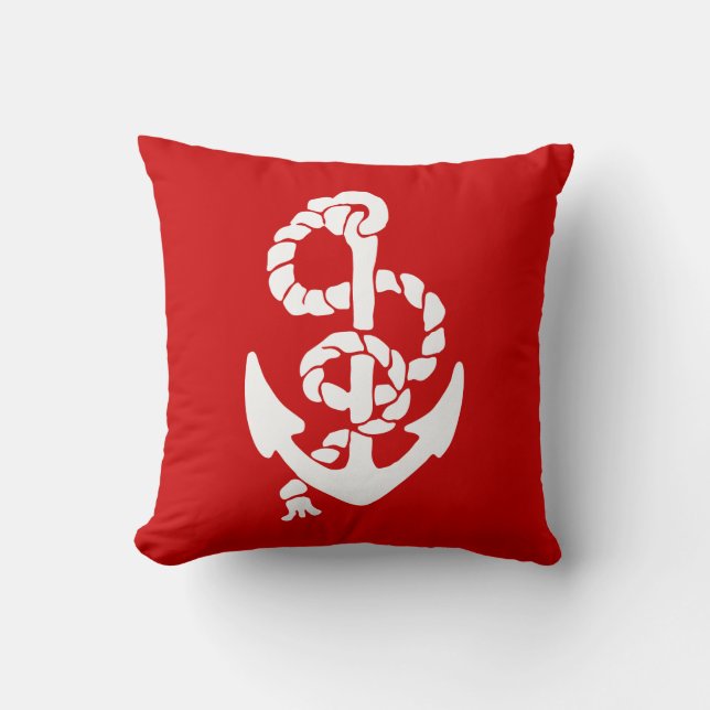 Coussin Ancre blanche Arrière - plan rouge et bleu (deux c (Recto)