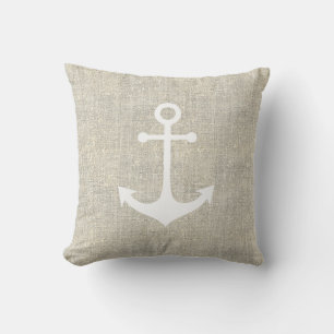 Coussin ancre blanche marine