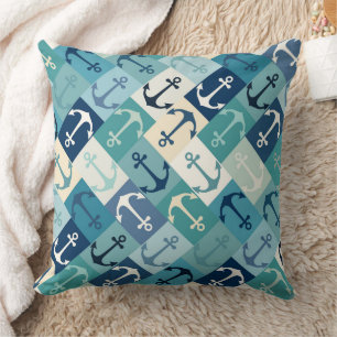 Coussin ancre bleu en chevron