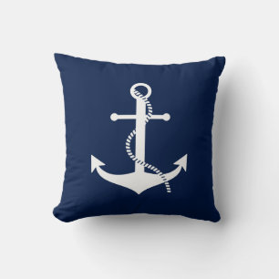 Coussin Ancre, Bleu et Blanc, Nautique