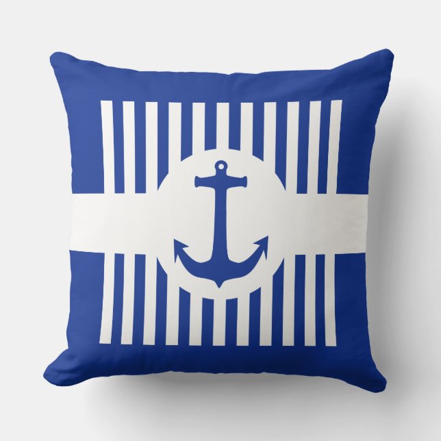 Coussin Ancre bleu & rayures + vos idées (Recto)