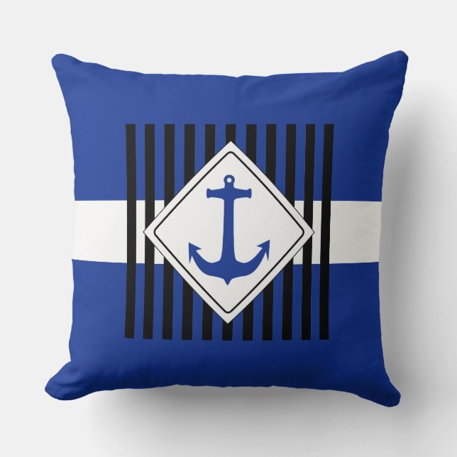 Coussin Ancre bleu & rayures + vos idées (Recto)