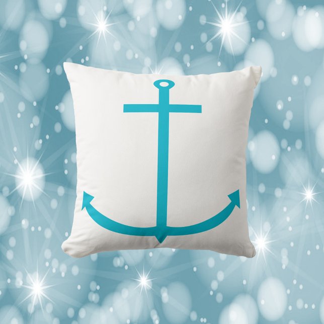 Coussin Ancre bleu turquoise marine (A throw pillow with a turquoise boat anchor)
