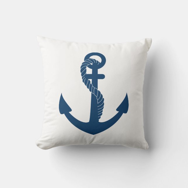 Coussin Ancre Bleue Bleue Marine Nautique (Recto)