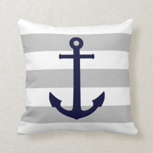 Coussin Ancre Bleue De La Marine Sur Des Gris Et Des Gris 