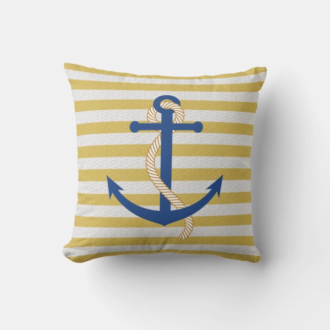 Coussin Ancre bleue de l'oreiller à jet jaune rayé (Recto)