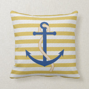 Coussin Ancre bleue de l'oreiller à jet jaune rayé