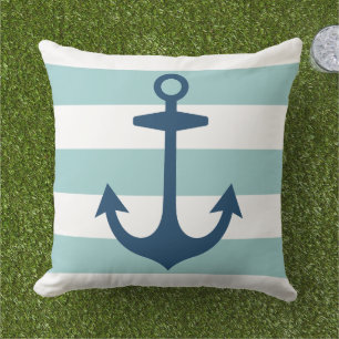 Coussin Ancre Bleue Marine Nautique avec éclats Aqua