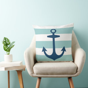 Coussin Ancre Bleue Marine Nautique avec éclats Aqua