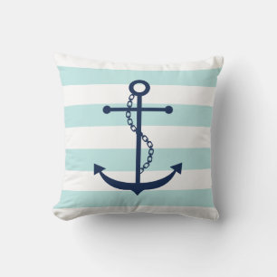 Coussin Ancre bleue sur le Motif des rayures de menthe