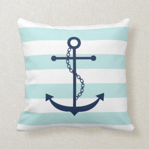 Coussin Ancre bleue sur le Motif des rayures de menthe
