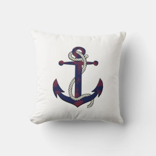 Coussin Ancre/corde bleu rouille marine/rouge/blanc