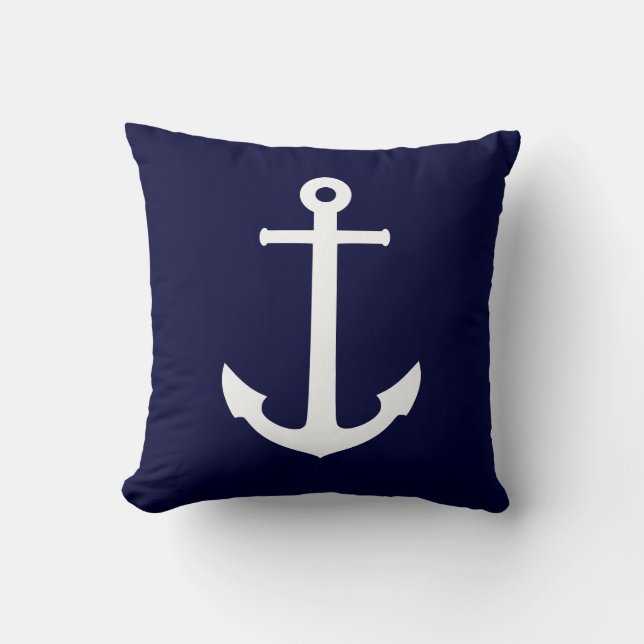 Coussin Ancre de bateau blanc sur bleu marine (Recto)