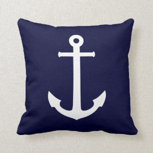 Coussin Ancre de bateau blanc sur bleu marine