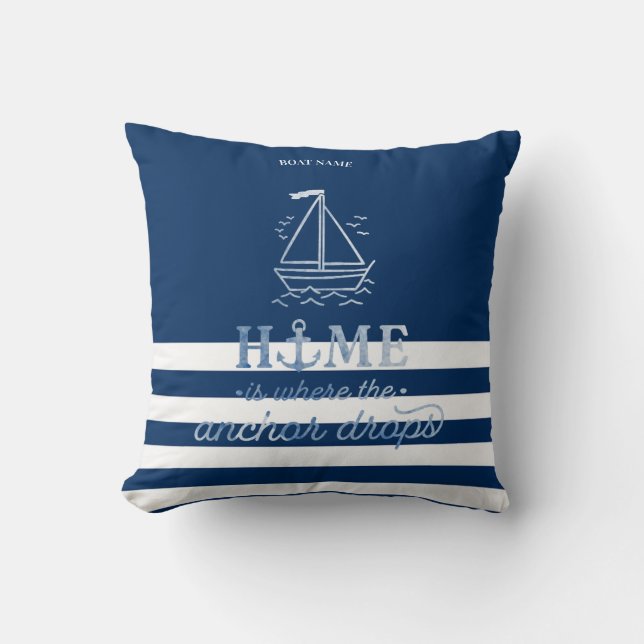 Coussin Ancre de bateau nautique rayée bleu marine   (Recto)