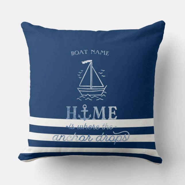 Coussin Ancre de bateau nautique rayée bleu marine  (Recto)