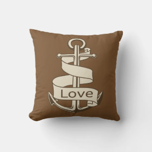 Coussin Ancre de bateau océanique nautique vintage marron