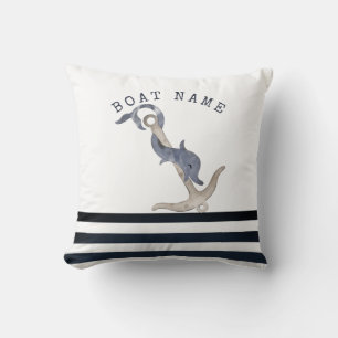Coussin Ancre de dauphin à rayures bleu marine aquarelle