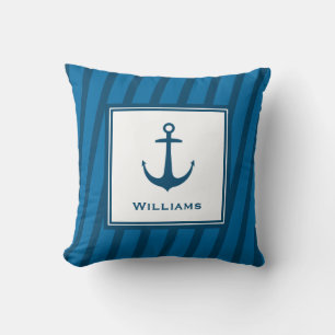 Coussin Ancre de dernier nom nautique rayée marine moderne