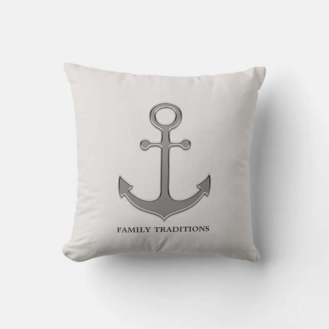 Coussin Ancre de famille nautique sur Silver Grey (Recto)