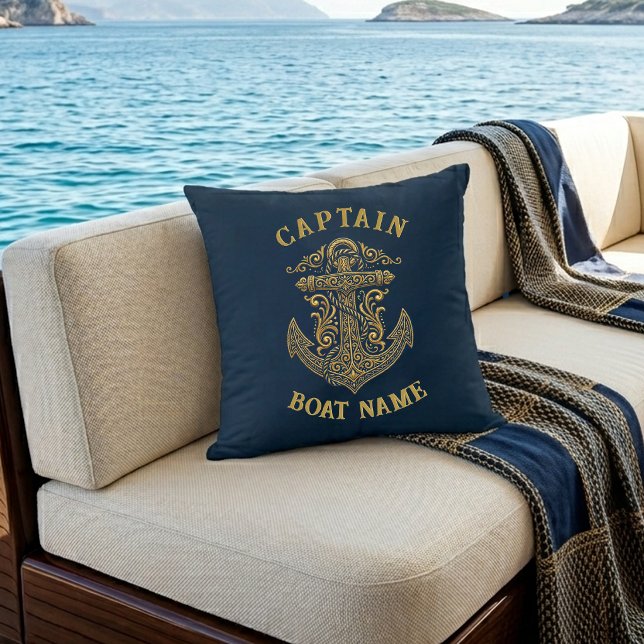 Coussin Ancre de nom de bateau de capitaine nautique perso (Créateur téléchargé)