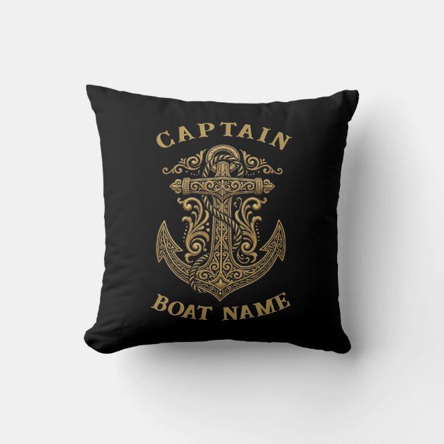 Coussin Ancre de nom de bateau de capitaine nautique perso (Recto)