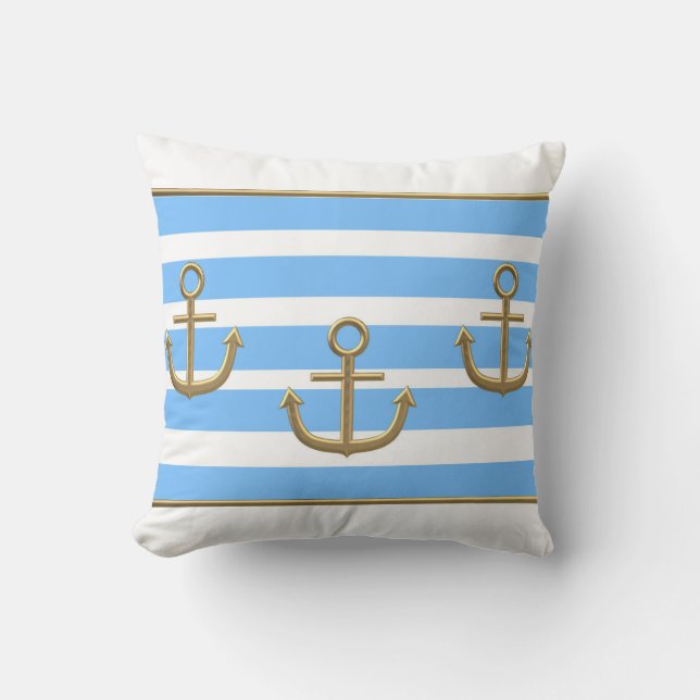 Coussin ancre dorée fond bleu blanc (Recto)