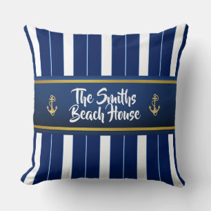 Coussin Ancre dorée sur Bleu Bleu Bleu Nautique