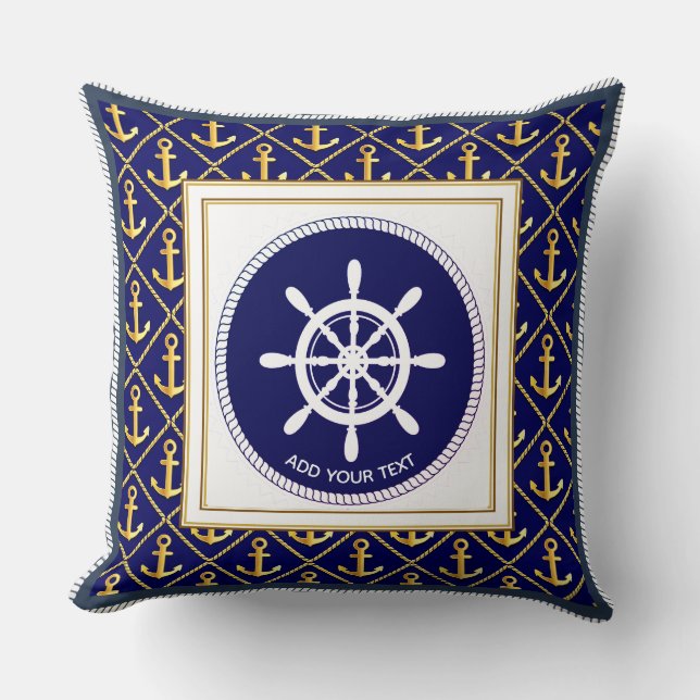 Coussin Ancre et barre navale bleu marine (Recto)