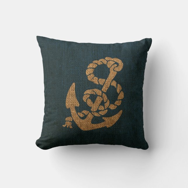 Coussin Ancre et corde nautiques dans le bleu de mer (Recto)