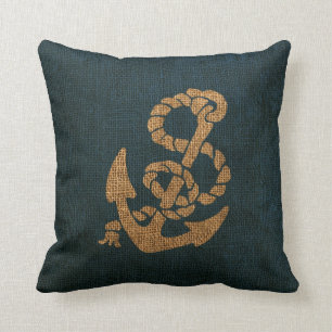 Coussin Ancre et corde nautiques dans le bleu de mer