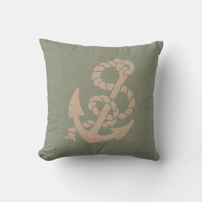 Coussin Ancre et corde nautiques en vert de Seafoam (Recto)