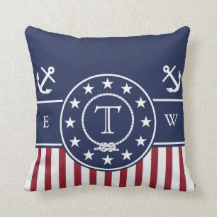 Coussin Ancre et ligne bleues patriotiques nautiques de