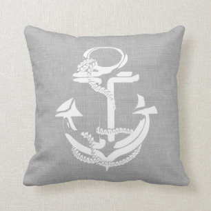 Coussin Ancre et rayures gris et blanc