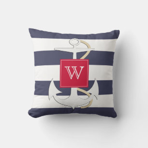 Coussin Ancre marine avec Monogramme