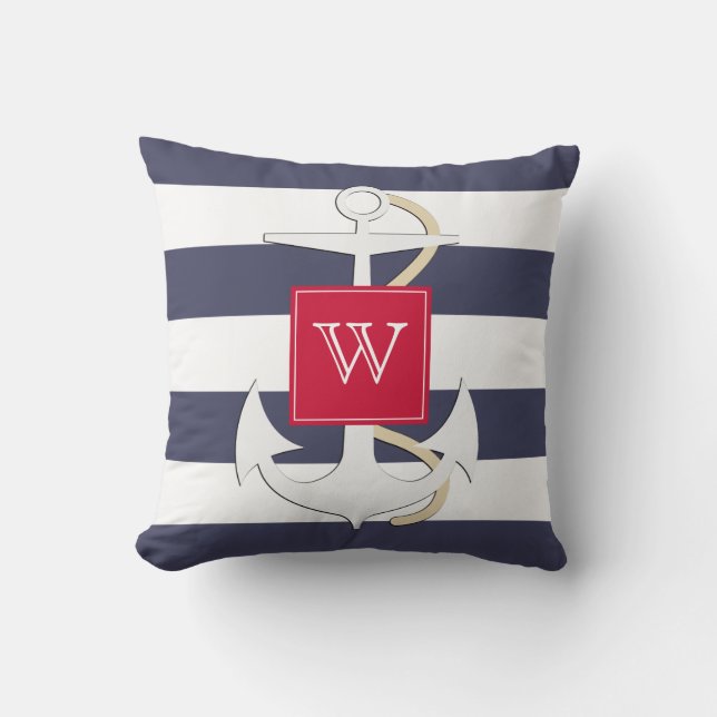 Coussin Ancre marine avec Monogramme (Recto)