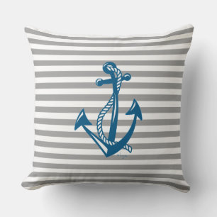 Coussin Ancre marine avec rayures grises