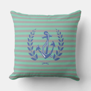 Coussin Ancre marine avec rayures grises