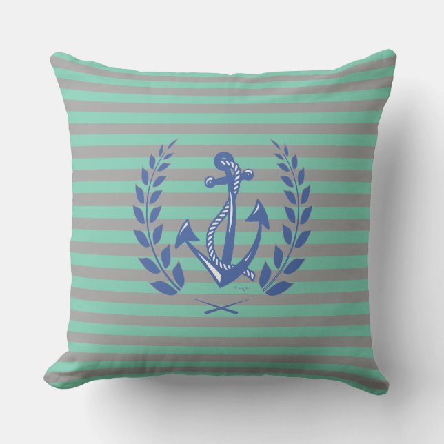 Coussin Ancre marine avec rayures grises (Recto)