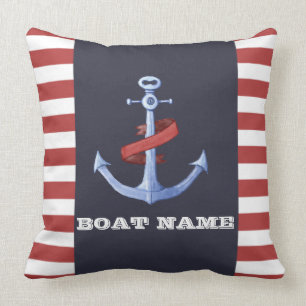 Coussin Ancre marine Bleu, Bandes rouges
