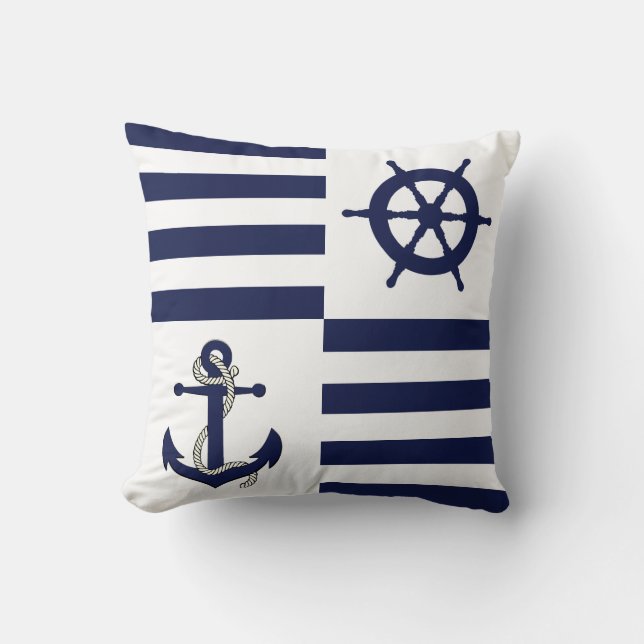 Coussin ancre marine marine marine marine/roue/bande bleue (Recto)