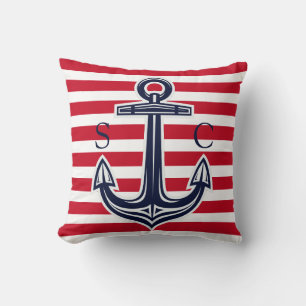 Coussin Ancre marine Monogram Nautical Red Blancs